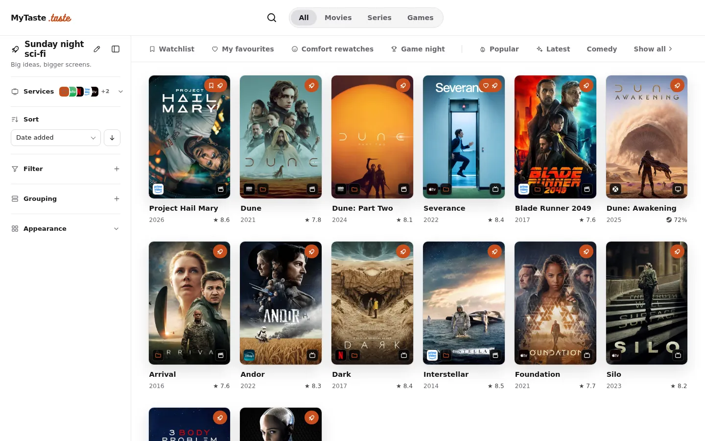 A user collection with movies, series, and a game